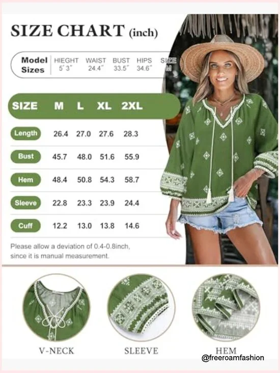 Women's Floral Print V-Neck 3/4 Sleeve Blouse Tie Front Flowy Tunic - Picture 6 of 7